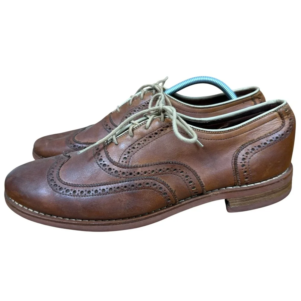 Cole Haan Wingtip Oxford Mens 9.5 Brown Leather Brogue Vibram Sole Dress Shoes